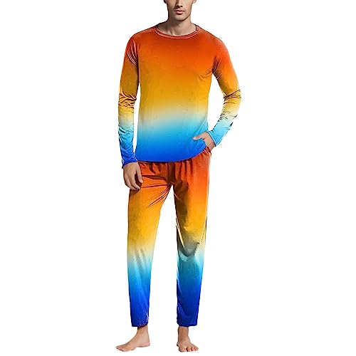 Herren Schlafanzug lang Zweiteiliger Pyjama Baumwolle Nachtwäsche Nightwear Set mit Bündchen, Bedruckt, Rundhals Design, Langarmshirt und Schlafanzughose für Männer von Beokeuioe