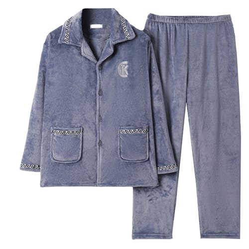 Pyjama Flanell Set Herren Pyjama-Set Schlafanzugset Winter Extra Warm Flecce Schlafanzüge Set Wärmer Schlafanzug Herren lang Flanell Sleepwear Flauschige mit Knopfleiste von Beokeuioe