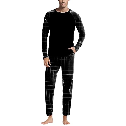 Schlafanzug Herren lang Baumwolle Pyjamas Herrenschlafanzug Langarm Pyjama Herren Kariert Schlafanzug Männer Nachtwäsche Winter Hauskleidung von Beokeuioe