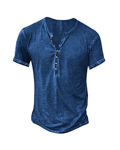 Hemd Herren Kurzarm Henley Shirt Männer Freizeithemd Vintage Casual Leicht Baumwolle Slim Fit T-Shirt von Beotyshow