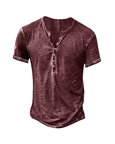 Hemd Herren Kurzarm Henley Shirt Männer Freizeithemd Vintage Casual Leicht Baumwolle Slim Fit T-Shirt von Beotyshow