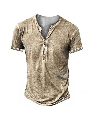 Hemd Herren Kurzarm Henley Shirt Männer Freizeithemd Vintage Casual Leicht Baumwolle Slim Fit T-Shirt von Beotyshow