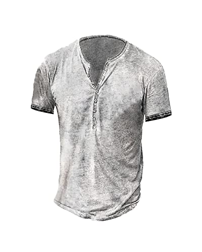 Hemd Herren Kurzarm Henley Shirt Männer Freizeithemd Vintage Casual Leicht Baumwolle Slim Fit T-Shirt von Beotyshow