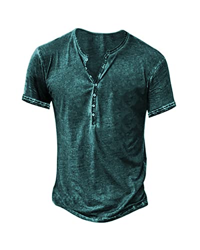 Hemd Herren Kurzarm Henley Shirt Männer Freizeithemd Vintage Casual Leicht Baumwolle Slim Fit T-Shirt von Beotyshow