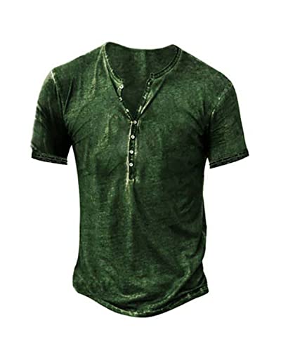 Hemd Herren Kurzarm Henley Shirt Männer Freizeithemd Vintage Casual Leicht Baumwolle Slim Fit T-Shirt von Beotyshow