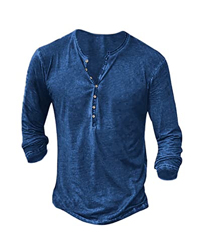 Hemd Herren Langarm Henley Shirt Männer Freizeithemd Vintage Casual Leicht Baumwolle Slim Fit T-Shirt von Beotyshow