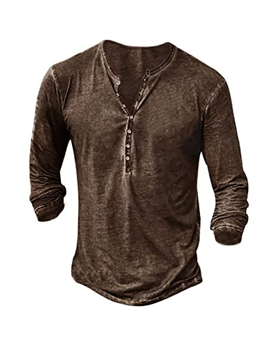 Hemd Herren Langarm Henley Shirt Männer Freizeithemd Vintage Casual Leicht Baumwolle Slim Fit T-Shirt von Beotyshow