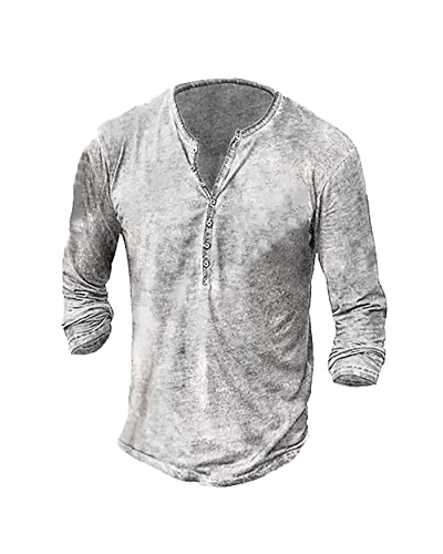 Hemd Herren Langarm Henley Shirt Männer Freizeithemd Vintage Casual Leicht Baumwolle Slim Fit T-Shirt von Beotyshow