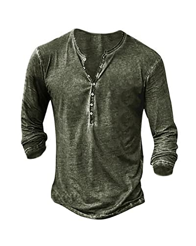 Hemd Herren Langarmshirt Henley Shirt Männer Freizeithemd Vintage Casual Leicht Baumwolle Slim Fit T-Shirt von Beotyshow