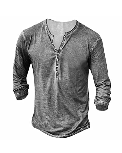 Hemd Herren Langarmshirt Henley Shirt Männer Freizeithemd Vintage Casual Leicht Baumwolle Slim Fit T-Shirt von Beotyshow