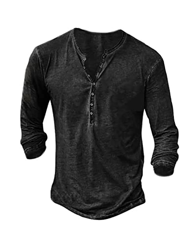 Hemd Herren Langarmshirt Henley Shirt Männer Freizeithemd Vintage Casual Leicht Baumwolle Slim Fit T-Shirt von Beotyshow