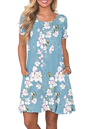 Bequemer Laden Sommerkleid Casual Kleid Damen Cocktailkleid Festlich Partykleid A Linie Kurze Knielang, XXL, Hellblau von Bequemer Laden