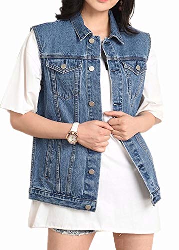 Berax Damen Denim Weste Ärmelloses Knopf Umlegekragen Zerrissene große Größen Jeans Jacke mit Taschen von Berax