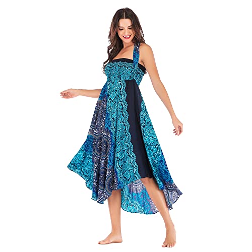 Berax Damen Halter Rock Lange Hippie Bohemien Zigeuner Boho Blument Maxirock Elastisch Taille Sommerkleid Strandkleid Midikleid Abendkleider Partykleid von Berax