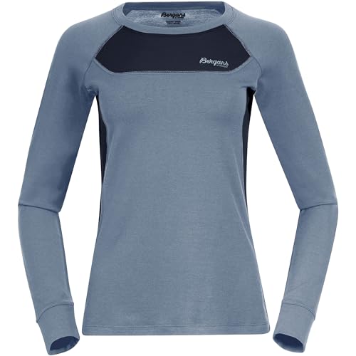 Bergans Damen Cecilie Wool Longsleeve, Misty Sky Blue-Navy Blue, S von Bergans