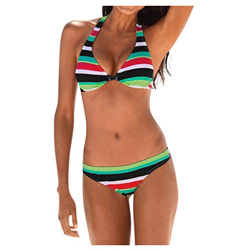 Berimaterry Badeanzüge Für Damen, Boho Stripes Neckholder Push Up Bandeau Bikini Set Zweiteilige Badeanzüge von Berimaterry