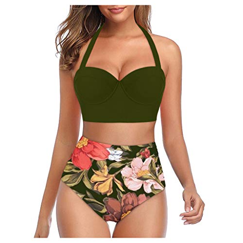 Berimaterry Zweiteiler Damen High Waist Crop Tops mit Blumendruck und hoher Taille + Shorts Zweiteilige Bademode Halter Tankini von Berimaterry