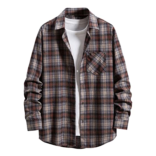 Kariertes Hemd Herren Langarm Revers Hemd Langarmshirt Flanellhemd Trachtenhemd Longsleeve Herrenhemden Freizeithemden Holzfällerhemd von Berimaterry