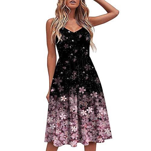 Kleider Damen Sexy Casual Printing Party Swing Langes Kleid Ärmelloses Sommerkleid Elegant von Berimaterry