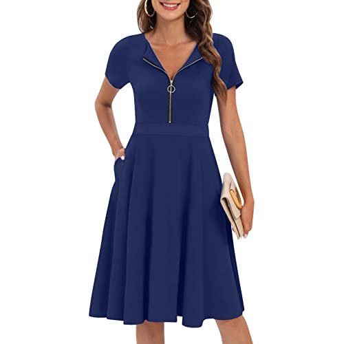 Kleider Damen Sexy Lässige Sommer Vintage Blumendruck Reißverschlusskleider A Linie ausgestelltes Midi Party Swing Kleid mit Taschen von Berimaterry