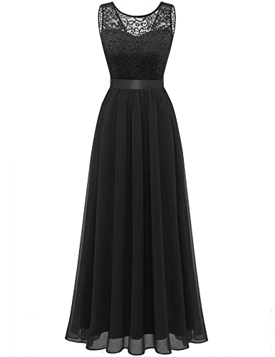Berylove Damen Kleid Schwarz Abschlusskleid Lang Abendkleid Elegant für Hochzeit Brautkleid Standesamt Hochzeitskleid BLP7025 Black S von Berylove