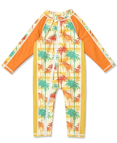 Baby Jungen Schnelltrocknend UV Shirt Langarm UPF 50+ Reißverschluss Badebekleidung Gelb & Kokosnussbaum 6-12 Monate von BesserBay