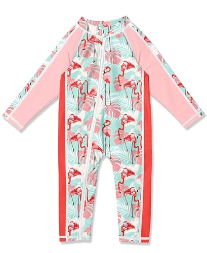 Baby Jungen Schnelltrocknend UV Shirt Reißverschluss Langarm UPF 50+ Badebekleidung Flamingo 6-12 Monate von BesserBay