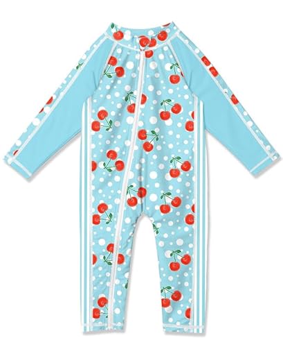 Baby Mädchen Atmungsaktiv UV Shirt Reißverschluss Langarm Sonnenschutz UPF 50+ Badebekleidung Kirsche 6-12 Monate von BesserBay