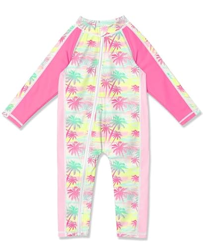 Baby Mädchen Einteiliger UV Shirt Reißverschluss Langarm UPF 50+ Badebekleidung Rosa & Kokosnussbaum 6-12 Monate von BesserBay