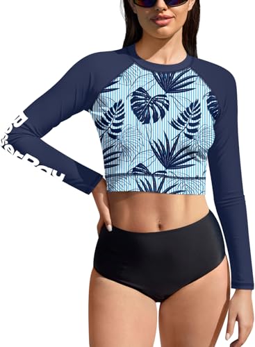 BesserBay Damen Oberteil Surf Shirt Bauchfrei UV Shirts Sonnenschutz UPF 50+ Navy Langarm Rash Guard M von BesserBay