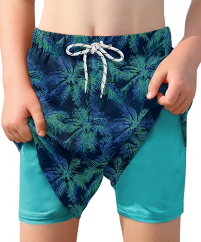 BesserBay Jungen Verstellbare Tunnelzug Badehosen mit Kompression Innenhose Surf Shorts Blau Grün Tropischer Baum 140 BesserBay Jungen Verstellbare Tunnelzug Badehosen mit Kompression Innenhose Surf Shorts Blau Grün Tropischer Baum 140 von BesserBay