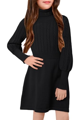 BesserBay Mädchen Winter Strickkleid Rollkragen Pullover Warm Kleid Elegant Cable Knit Kleider Schwarz 130 BesserBay Mädchen Winter Strickkleid Rollkragen Pullover Warm Kleid Elegant Cable Knit Kleider Schwarz 130 von BesserBay