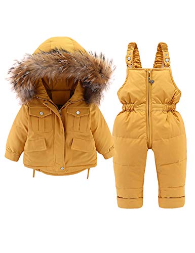 Bestgift Baby Jungen Mädchen Schneeanzug Daunenjacke Kleinkind Winter Outfit Sets Gr. 1-2 Jahre, gelb von Bestgift