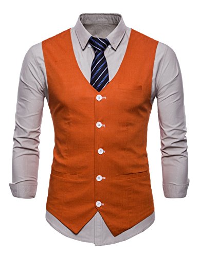 Bestgift Herren Sakko Westen Freizeit Anzugweste Orange XXL von Bestgift