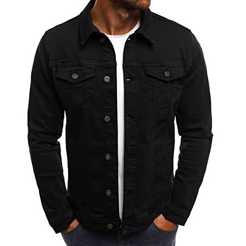 Bestgift Jacke Herren Slim Fit Jeansjacke mit Multi Taschen Knöpfen, Schwarz , M von Bestgift