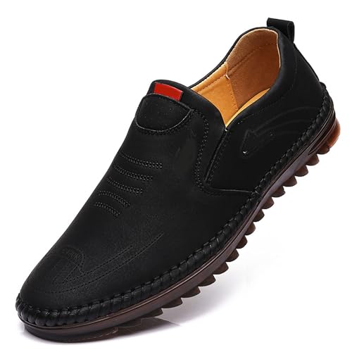 Bestgift Lederschuhe Herren Freizeitschuhe a Steigbügel Weich Atmungsaktiv Schuhe Herrenschuhe, Schwarz , 40 2/3 EU von Bestgift