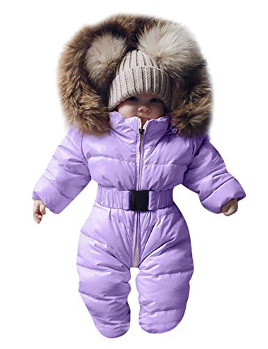 Bestgift Unisex Baby Säugling Kleinkind Winter Schneeanzüge Strampler mit Kapuze Overall Jacke Gr. 9-12 Monate, violett von Bestgift