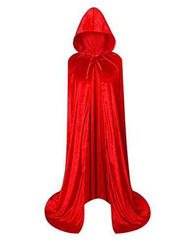 Bestgift Unisex Umhang mit Kapuze Halloween Robe Cloak Lang Samt Cape Cosplay Kostüm Rot 150 cm von Bestgift