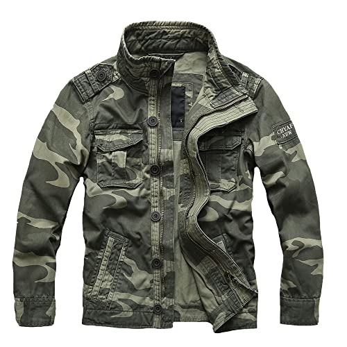 Bestgift mittelalter herren jacke casual camouflage workwear denim jacke jacke militär, camouflage grün, XXL von Bestgift