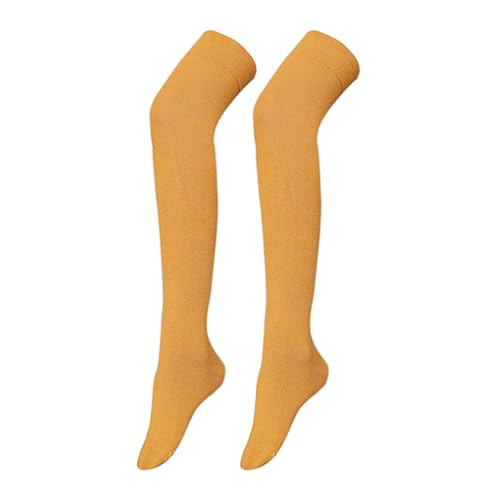 Bestjybt Damen Lange Oberschenkel Hohe Socken Baumwolle Overknee Socken, Orange, EinheitsgröÃŸe von Bestjybt
