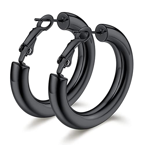 Bestyle Damenohrringe Rund 30mm Edelstahl Creolen Schwarz Hoop Earrings Unisex Klappcreolen Ohrschmuck Geburtstagsgeschenke für Frauen von Bestyle