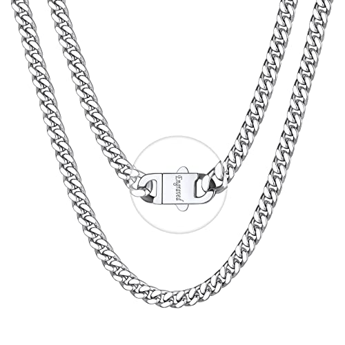 Bestyle Kette Herren Edelstahl Panzerkette 5mm Kubanische Gliederkette Hip Hop Silberkette mit Gravur personalisierter Schmuck für Männer Frauen Jungen Rapper Kettenlänge 55cm von Bestyle