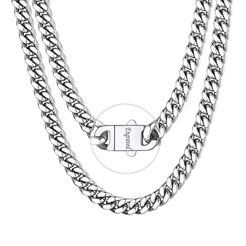 Bestyle Kette Herren Edelstahl Panzerkette 9mm Kubanische Gliederkette Hip Hop Silberkette mit Gravur personalisierter Schmuck für Männer Frauen Jungen Rapper Kettenlänge 45cm von Bestyle