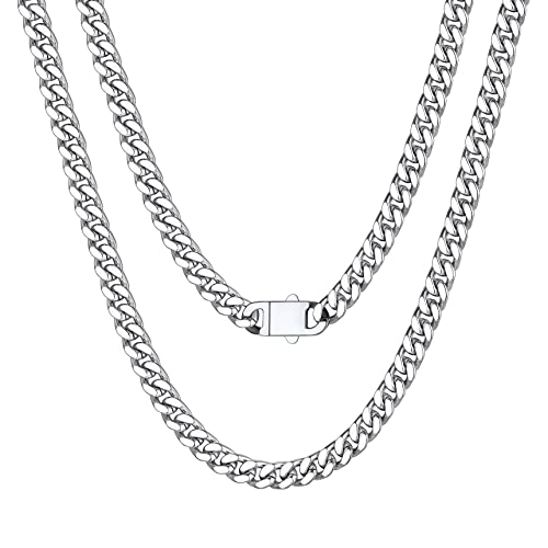 Bestyle Kette Herren Edelstahl Panzerkette 5mm Kubanische Gliederkette 50cm lange Silberkette Hip Hop Schmuck für Männer Frauen Jungen von Bestyle