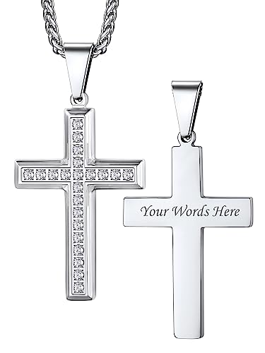 Bestyle Kreuz Kette Silber Jesus Kruzifix Anhänger mit Zirkonia Edelstahl Personalisierter Schmuck für Frauen Jungen, Silber, Länge 55+5cm von Bestyle