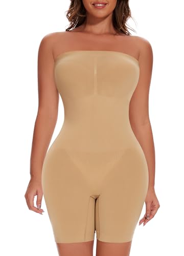 Betaven Trägerlose Shapewear Bodysuit Tummy Control Formende Bodys Shaper für unter Kleid,Beige,L von Betaven