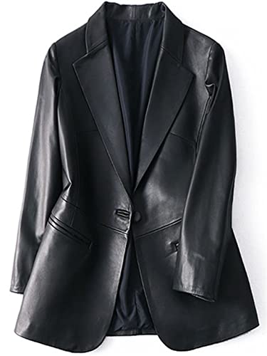 Frühlings-Blazer aus Leder, mit einem Knopf, schmale Passform, Designer, Übergröße, Lederjacken und Mäntel, Schwarz von Bewellan
