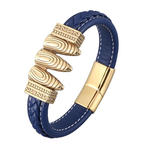 Beydodo Armbänder Leder Herren, Lederarmband 12MM Geometrie mit Gemustert Magnetverschluss Partner Armband Personalisiert Blau 16.5CM von Beydodo