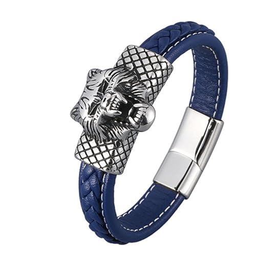 Beydodo Armbänder Leder Herren, Lederarmband 12MM Wolf mit Magnetverschluss Partner Armband Personalisiert Blau 20.5CM von Beydodo