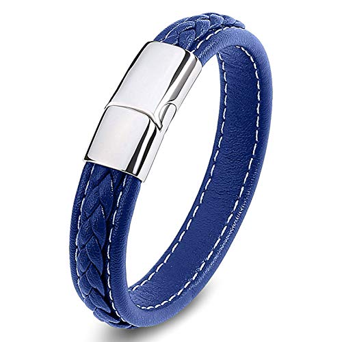 Beydodo Armband Leder Herren Blau, Partnerarmbänder Leder Lederarmband Geflochten Herren Jungen 20CM mit Magnetverschluss von Beydodo